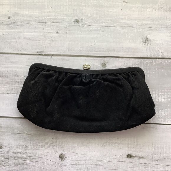 Black Fabric Formal Evening Clutch Purse‎ Bag Rhinestone Snap Closure - Picture 5 of 11